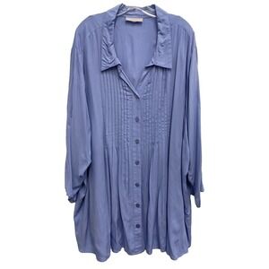 Woman Within Womens Blouse Top Size 3X Lavender Pleated 3/4 Sleeve Casual BOHO